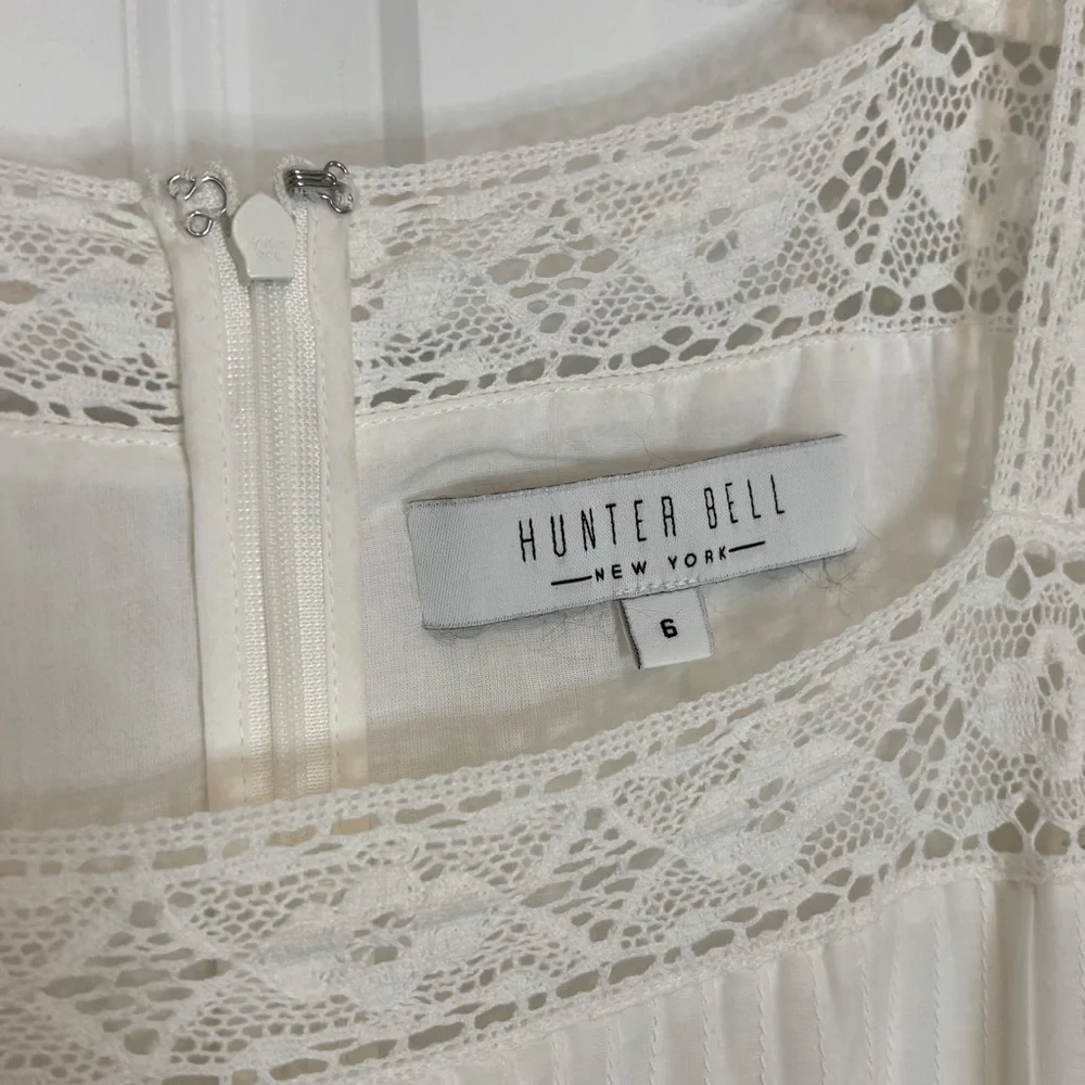 Hunter Bell Evelyn White Silk Cotton Lace Trim Square Neck Midi Maxi Dress 6 - Picture 12 of 12